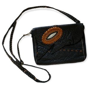 Handmade Vintage Bohemian Leather Messenger Crossbody Bag With Stingray Accent